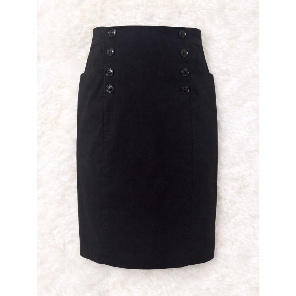 H&M Black High‑Waist Button Pencil Skirt – Size 8